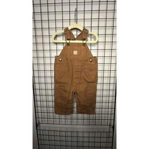 Baby Carhartt Brown Overalls 6 Months with Blue Plaid Lining
